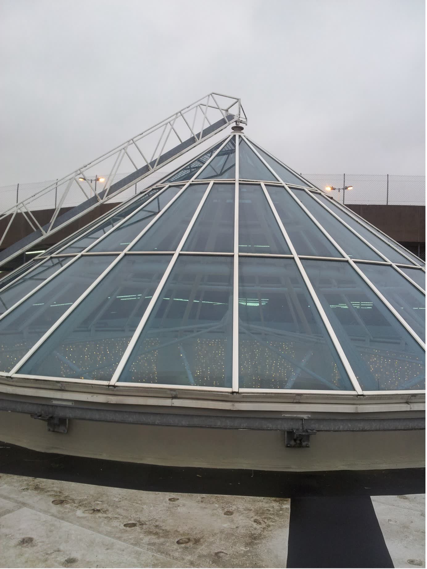 Structural glass dome at Alexandra Palace during glazing works